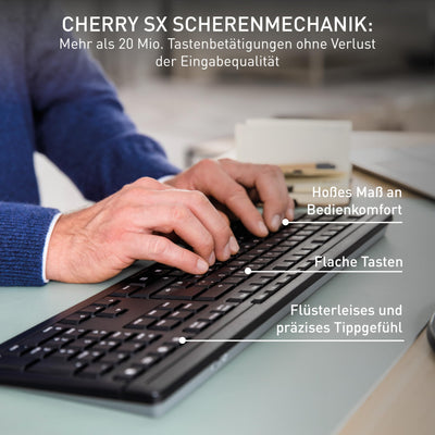 CHERRY STREAM DESKTOP COMFORT, Kabelloses Tastatur-Maus-Set, Deutsches Layout (QWERTZ), 2,4 GHz Funk, Leise Tasten, Ergonomische Rechtshändermaus, Weiß-Grau