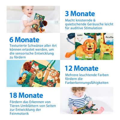 hahaland Babybuch Baby Stoffbuch Buch Spielzeug 0 Monate 3D Bilderbuch Stoffbücher Fühlbuch Knisterbuch ab 0 3 6 Monate Quiet Book Geschenk für Jungen Mädchen