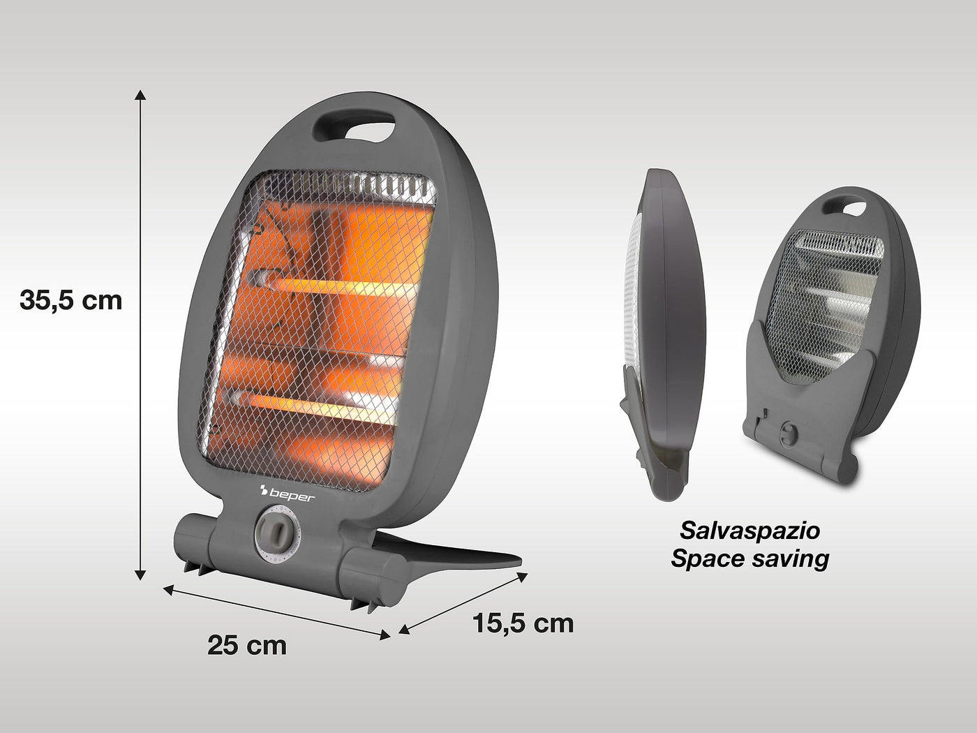 BEPER P203PAN001 Quarz-Heizgerät, 800W, Geringer Energieverbrauch, 2 Leistungsstufen, geräuschlos, Platzsparend, Grau