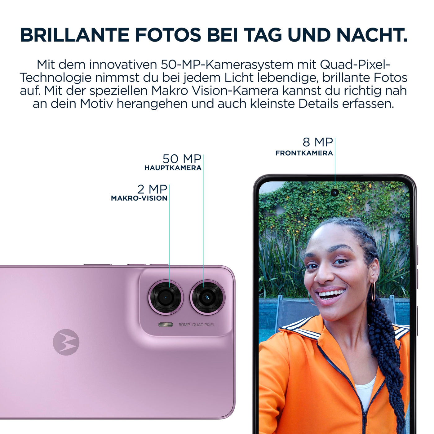 Motorola Mobility Moto g24 Smartphone (6,56"-HD+-Display, 50-MP-Kamera, 8/128 GB, 5000 mAh, Android 14) Pink Lavender, inkl. Schutzcover + Handyhalterung [Exklusiv bei Amazon]