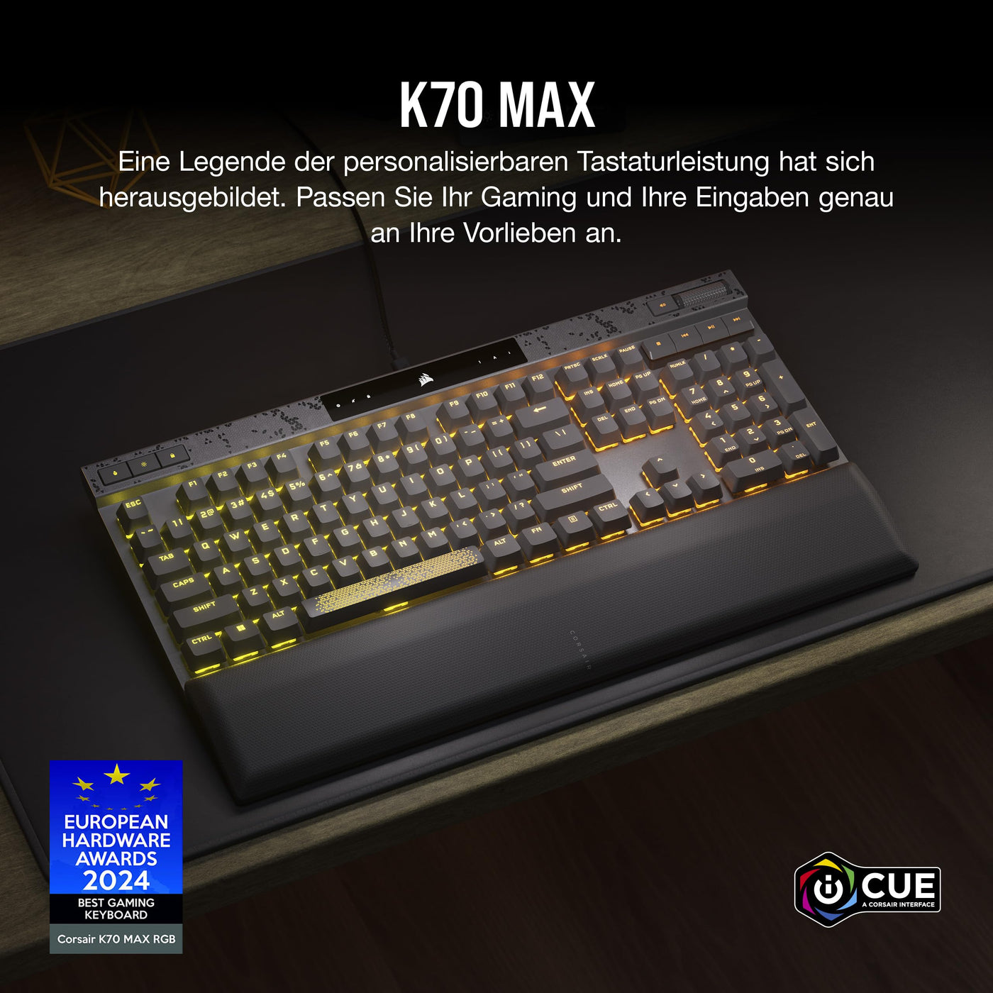 CORSAIR K70 MAX RGB Magnetisch-Mechanische Kabelgebundene Gaming-Tastatur - Einstellbare MGX-Schalter - PBT Double-Shot-Tastenkappen - iCUE-Kompatibel - PC, PS5, PS4, Xbox - QWERTZ DE - Stahlgrau