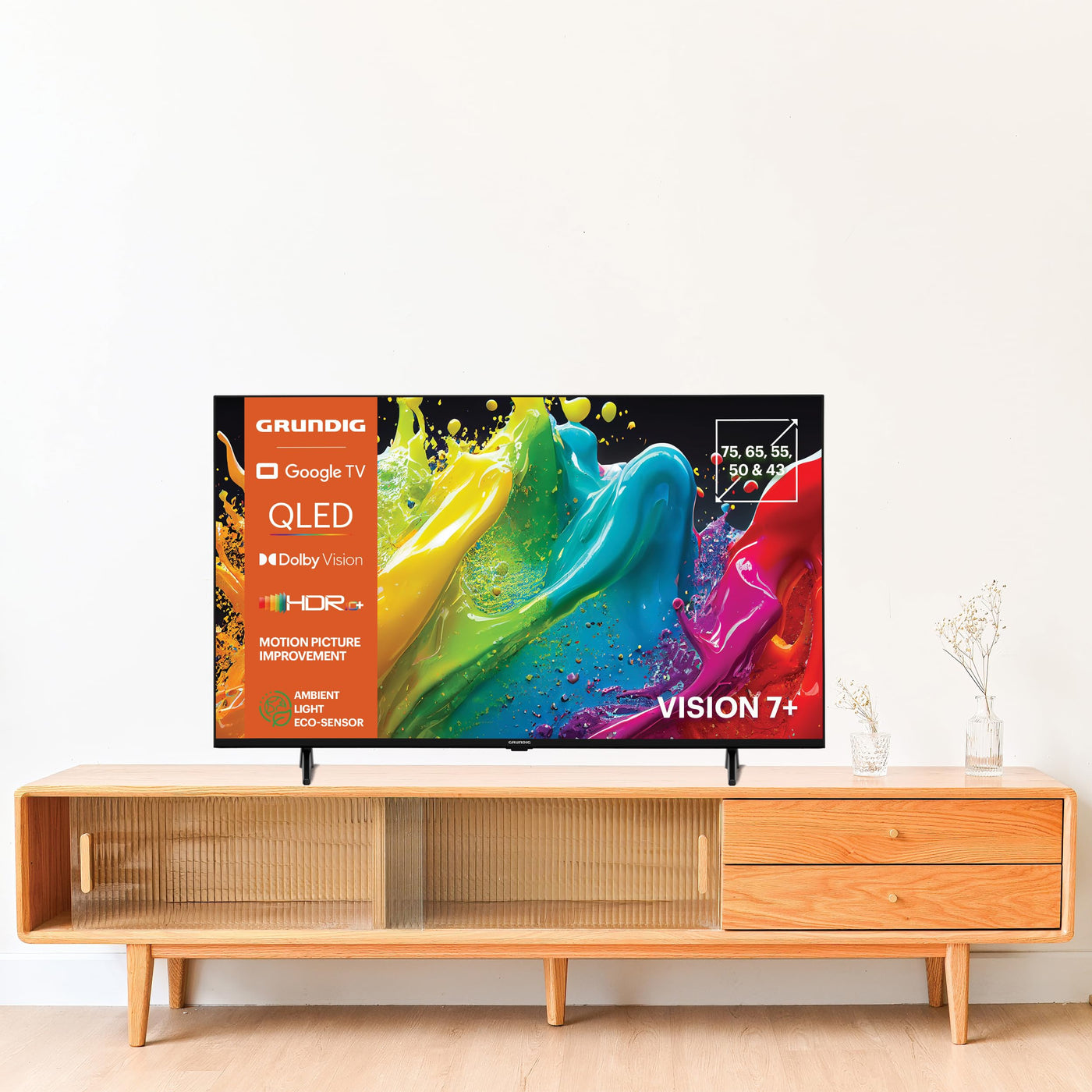 GRUNDIG 50 VOE 84 Q Fernseher 50 Zoll (126 cm) QLED TV, VPI 1800, Google TV, 4K UHD, Dolby Vision, HDR10+, Motion Picture Improvement, Chromecast Built-in, Bluetooth, Smart TV, Schwarz