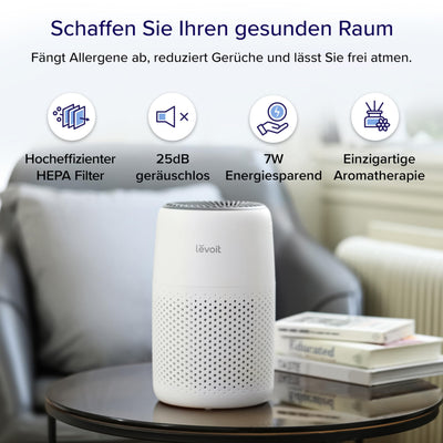 LEVOIT Luftreiniger Allergiker mit Aromatherapie, HEPA Luftfilter gegen Schimmel, Staub und Tierhaare bis zu 0,3 µm für Schlafzimmer, 7 Watt Energiesparend, 3 Geschwindigkeiten, 25dB, Weiß