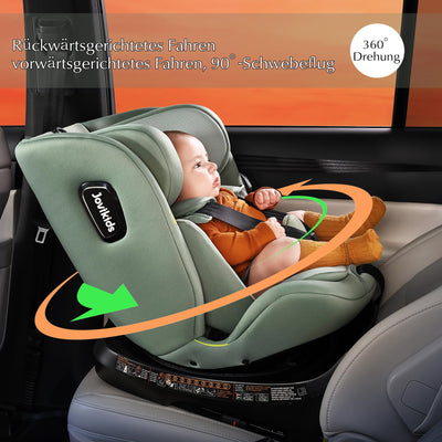 Jovikids 360° Drehbar Kindersitz mit ISOFIX und Ruheposition, i-Size(ECE R129) 40-150cm(0-36kg) Reboarder Baby Autositz, ab Geburt -12 Jahre (grün)