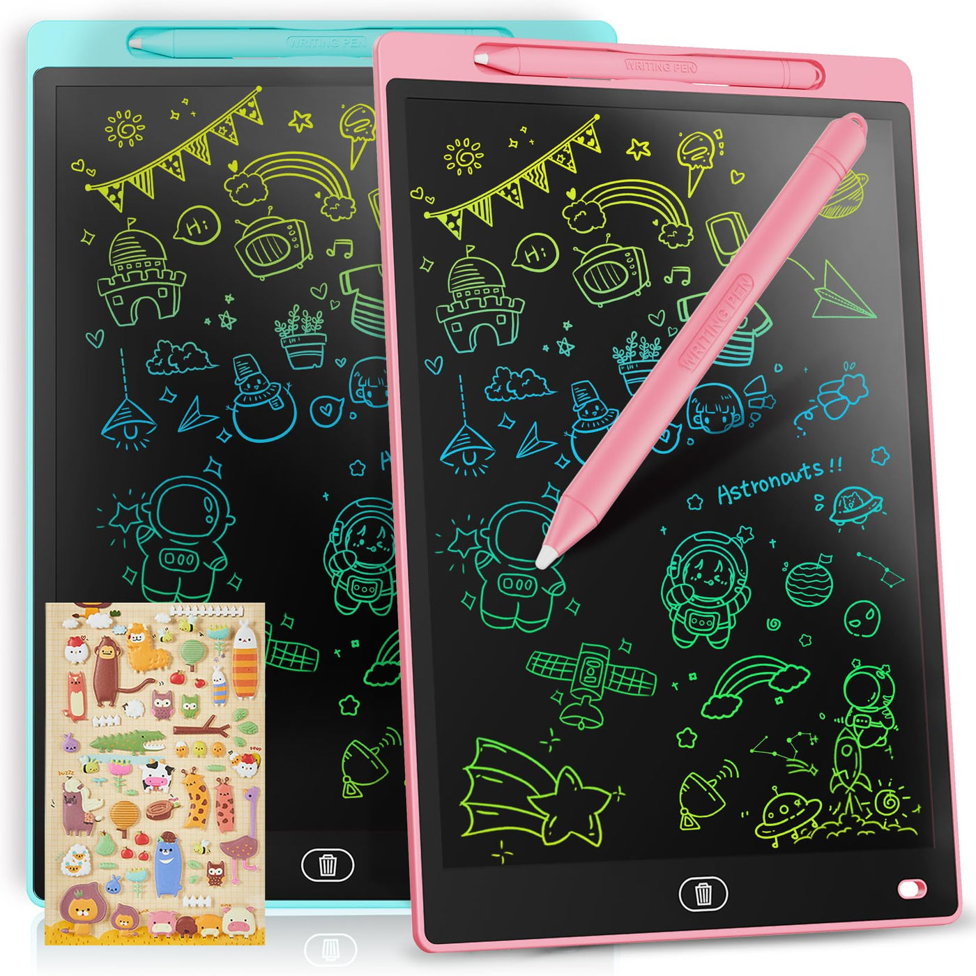 [2 PIÈCES] Tablette d'écriture LCD 10 pouces, Genialba Tablette d'écriture LCD colorée, Tablette d'écriture LCD, Tablette électronique, Tablette graphique pour jeux pour enfants 2 3 4 5 6 7 ans Garçons Filles (Bleu et Rose)