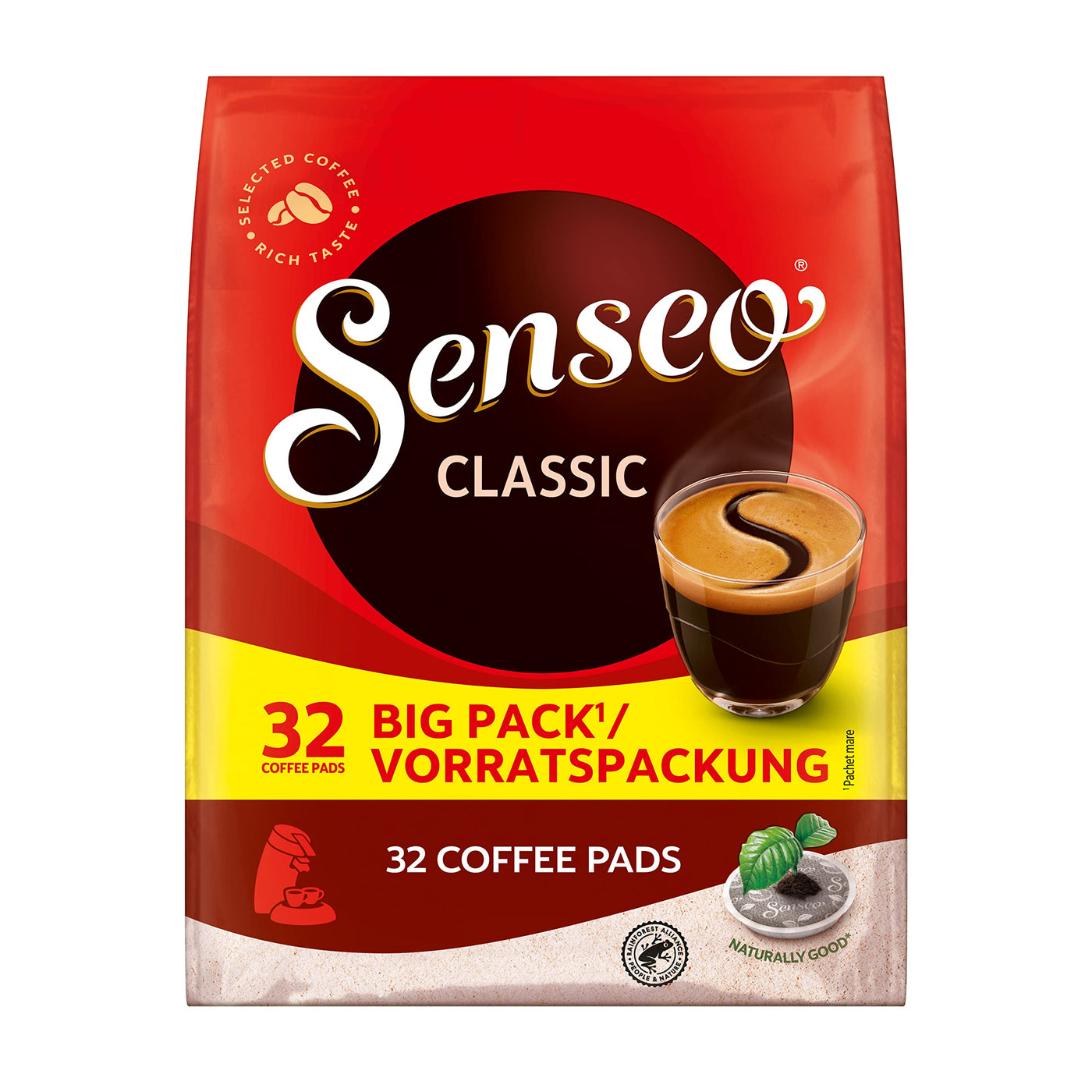 Senseo Pads Classic - Kaffee RA-zertifiziert - 5 Vorratspackungen x 32 Kaffeepads