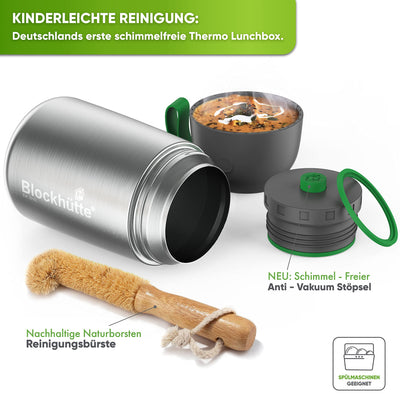 Blockhütte Edelstahl Thermobehälter für Essen I 730 ml I mit Löffel, Thermo Lunchbox für Kinder, Erwachsene, Suppen, Babybrei Warmhaltebox, To-Go Suppenbehälter, Thermobox Mittagessen