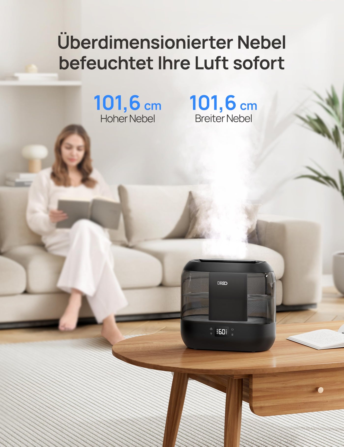 Dreo Smart Luftbefeuchter für Schlafzimmer, oben befüllbarer 4L Supergroßer Kühler Nebel Humidifier mit Öl Diffusor und Nachtlicht, 32 Stunden Laufzeit, leiser Ultraschall Luftbefeuchter Zuhause