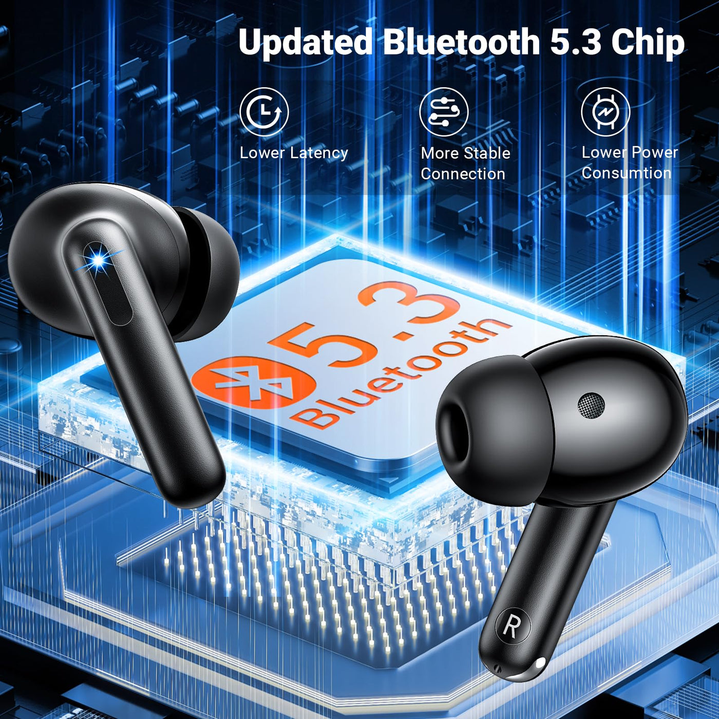 Bluetooth Kopfhörer in Ear Kopfhörer Kabellos Bluetooth 5.3 HiFi Stereoklang, Kopfhörer mit 4 ENC Noise Cancelling Mic, 42H Kabellose Kopfhörer con LED Anzeige Ladekoffer, IPX7 Wasserdicht Ohrhörer