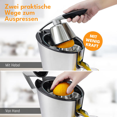 LEBENLANG Saftpresse elektrisch 600W - Inkl. Edelstahlkegel & BPA-Frei I Hohe Ergiebigkeit I Orangenpresse Zitruspresse Zitronenpresse Orangensaftpresse I Orange Juicer Press Zitronen