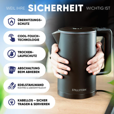 Stillstern Wasserkocher mit Temperatureinstellung [1,7L | 40-55-70-85-100°C], 12 Std. Warmhalten, Präzisionsausguss aus Edelstahl, Anti-Fingerprint, Schnelles Aufheizen [2200W], Leise, Stabiler Halt