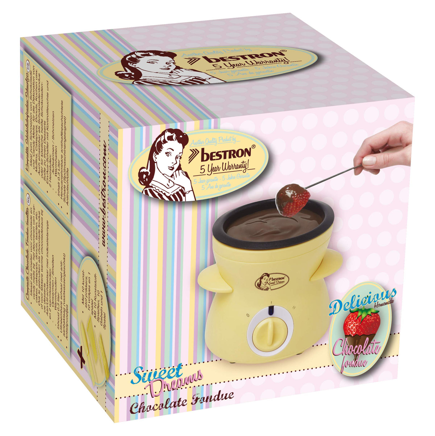 Bestron Schokoladen-Fondue für 2 Personen, Mini-Schokofondue-Set, inkl. 10xSpieße, 10xGabeln und 1xSpatel, 25Watt, Gelb