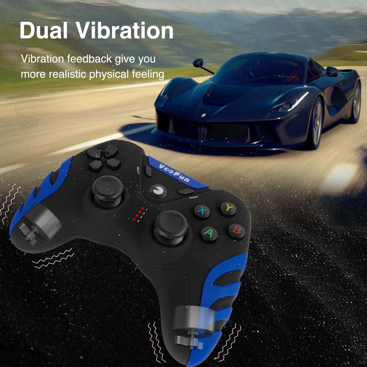 VooFun PC Controller, Wireless PS3 Controller PC Gamepad mit Hall Effekt Joystick, Dual-Vibration, Gaming Controller für PC Windows 7/8/10/11, PS3, Steam, Android Smart TV, TV Box, Raspberry Pi, Blau