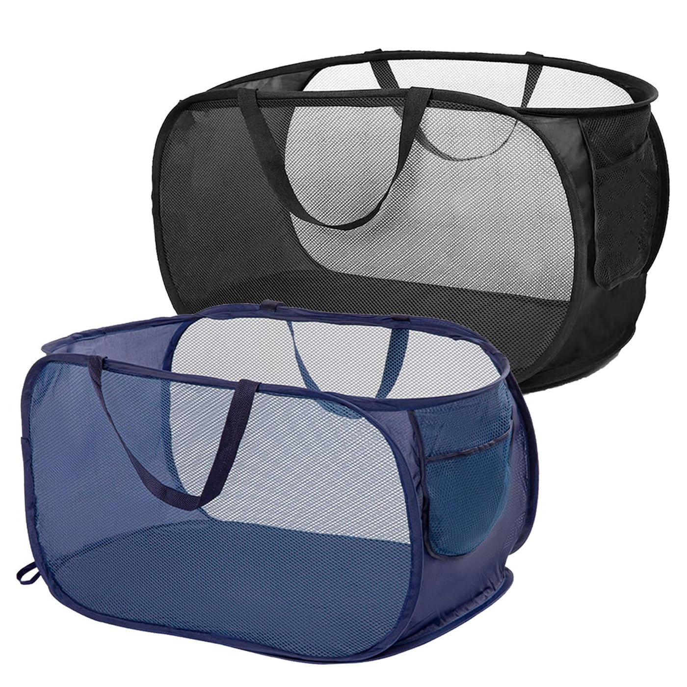 2 Stück Pop Up Wäschekorb, Wäschekorb Faltbar Groß 36x36x58cm Wäschekorb Klappbar mit Griff Atmungsaktiver Wabennetz Foldable Laundry Basket für Heim Camping und Reisen