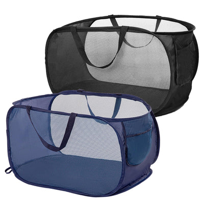 2 Stück Pop Up Wäschekorb, Wäschekorb Faltbar Groß 36x36x58cm Wäschekorb Klappbar mit Griff Atmungsaktiver Wabennetz Foldable Laundry Basket für Heim Camping und Reisen