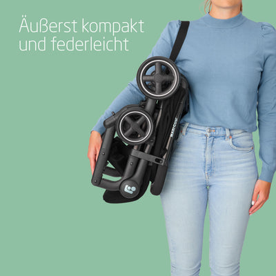 Maxi-Cosi Lara2 Baby Kinderwagen, 0–4 Jahre, 0–22 kg, federleichter, kompakter Buggy, 3 Liegepositionen, flache Liegeposition, klein zusammenklappbar, Schultergurt, Essential Black