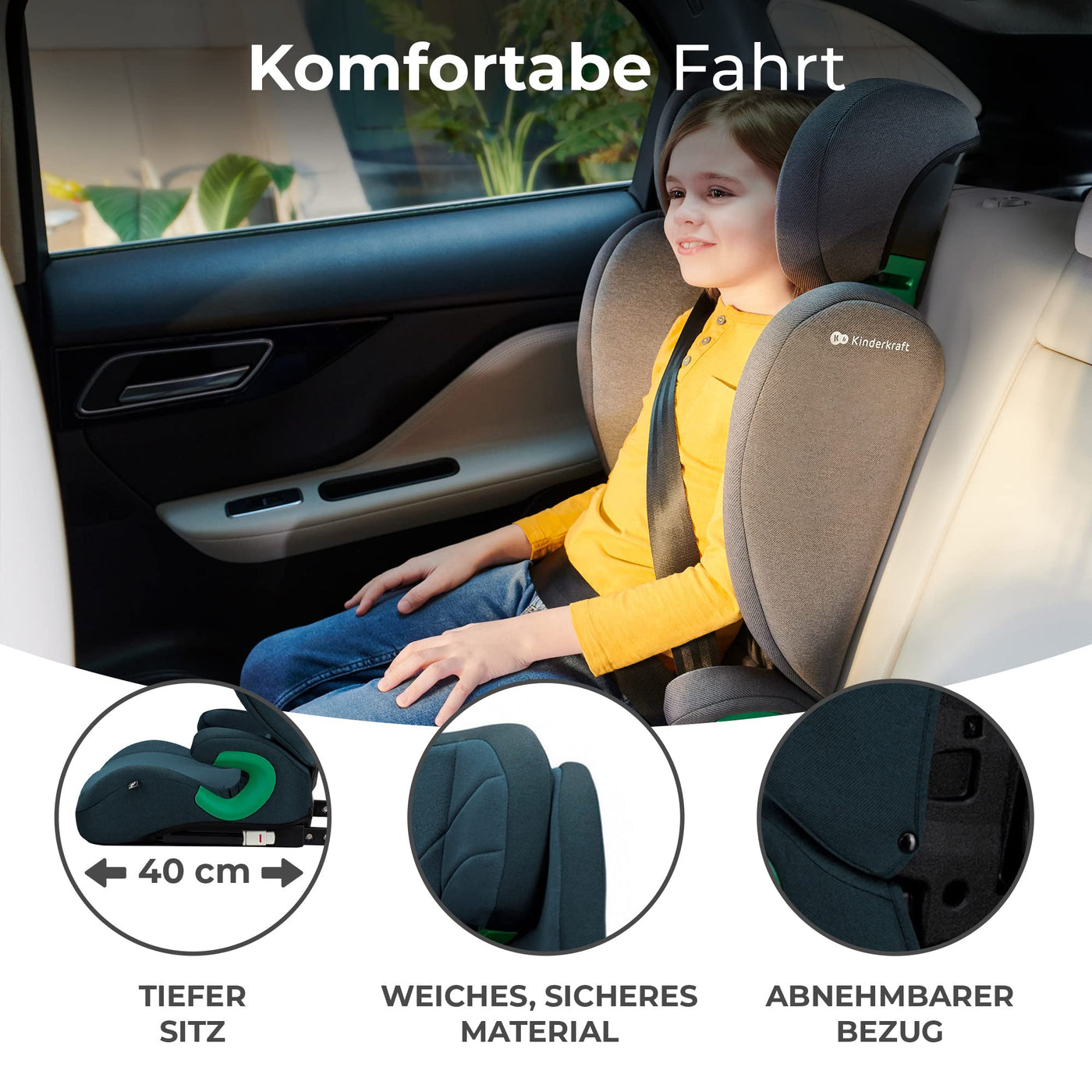 Kinderkraft JUNIOR FIX2 I-SIZE Kindersitz 15-36kg, Kinderautositz mit Isofix, Gruppe 2/3, 100-150 cm, Einstellbare Rückenlehne und Kopfstütze, spezielle Sicherheitssysteme, Leicht zu tragen, Blau