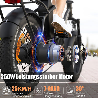 Vipdrive Elektrofahrrad 20 Zoll E-Bike Klappbar Fat Tire mit 48V 13Ah Abnehmbar Akku, E Bike für Herren und Damen, 250W Motor, LCD-Display, 25KM/H, Reichweite bis 100km Faltbares Pedelec