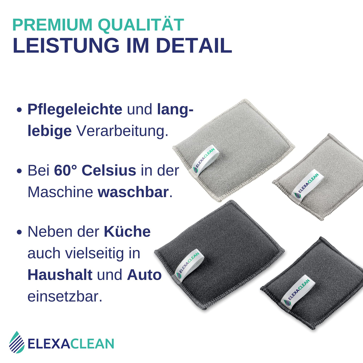 ELEXACLEAN Spülschwamm Topfreiniger Schwämme (3er Set, 10x8 cm, Dunkel-Grau) waschbar zum wiederverwenden, mit Mikrofaser