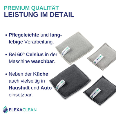 ELEXACLEAN Spülschwamm Topfreiniger Schwämme (3er Set, 10x8 cm, Dunkel-Grau) waschbar zum wiederverwenden, mit Mikrofaser