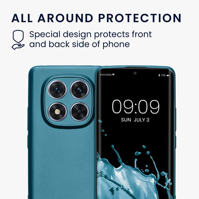 kwmobile Handyhülle kompatibel mit Xiaomi Redmi Note 14 Pro 5G / Poco X7 Hülle - weiche Silikon Case metallisch schimmernd in Metallic Karibikblau