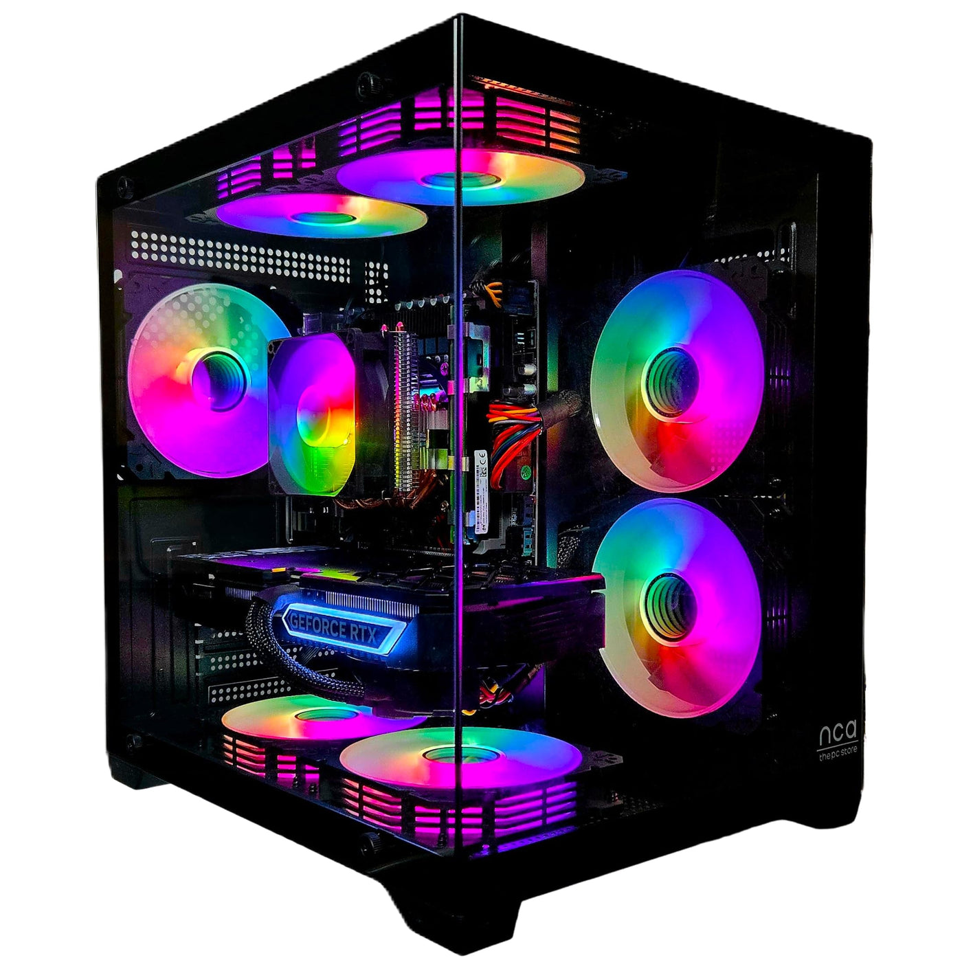 Gaming PC Phantom Black | NVIDIA RTX 4060 | 32GB RAM 500GB SSD | Intel XEON 10 Kerner | RGB Lüfter mit Fernbedienung | Luftkühlung | WLAN 5 | Win 11