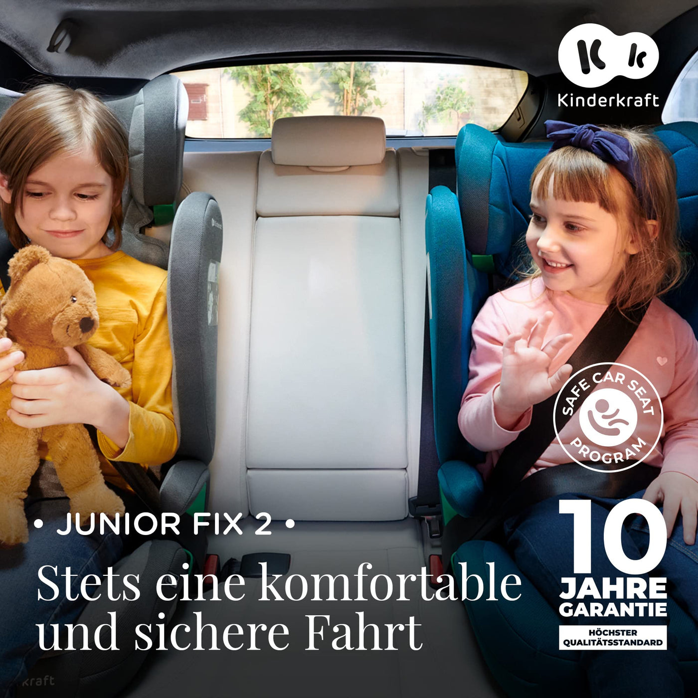 Kinderkraft JUNIOR FIX2 I-SIZE Kindersitz 15-36kg, Kinderautositz mit Isofix, Gruppe 2/3, 100-150 cm, Einstellbare Rückenlehne und Kopfstütze, spezielle Sicherheitssysteme, Leicht zu tragen, Blau