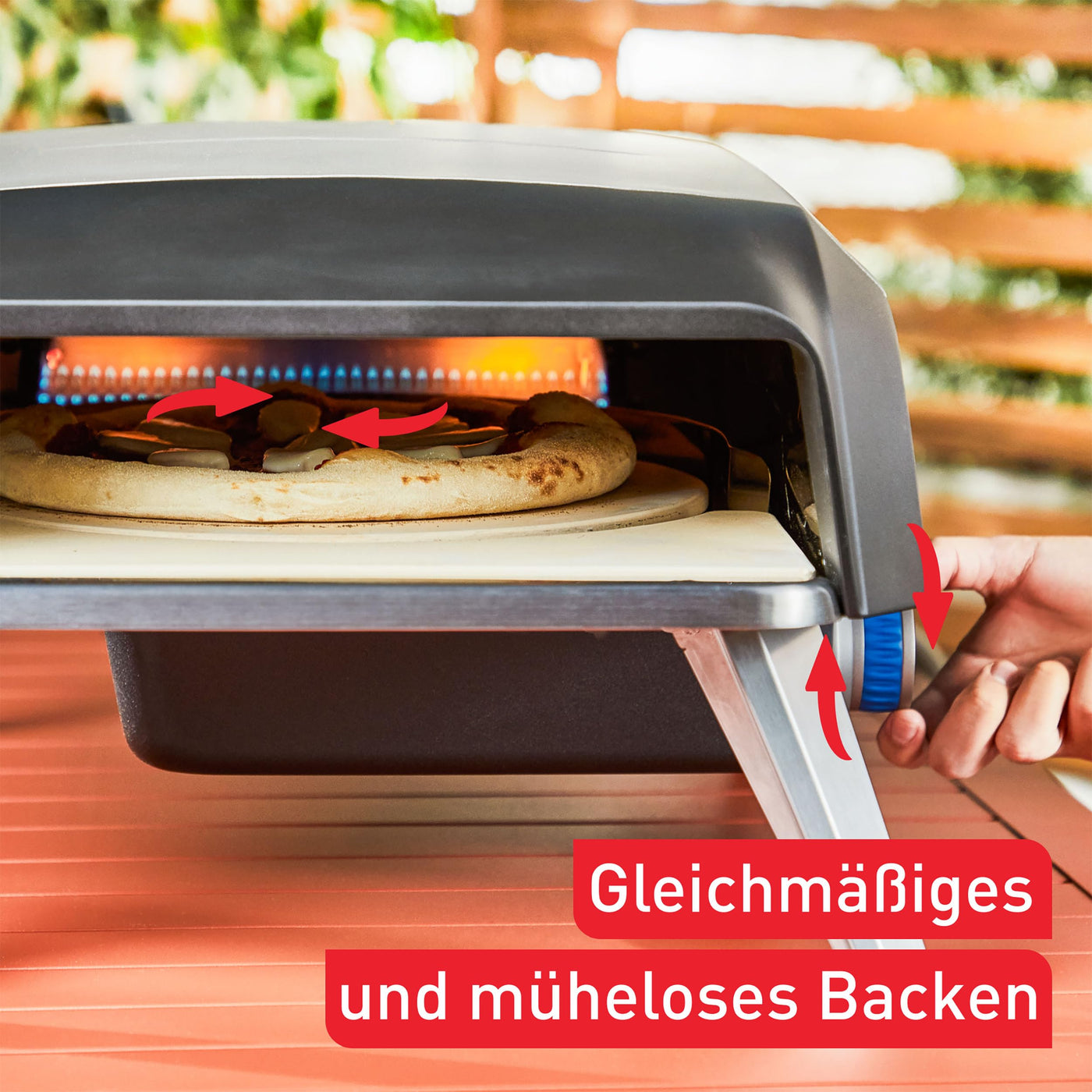 Tefal Pizza Pronto Gas-Pizzaofen für den Außeneinsatz, bis 400 °C, Temperaturregler, Ein-/Ausschalter, Steuerung des Drehsteins, kompakt, inkl. Pizzaschieber, Edelstahl, JM413015