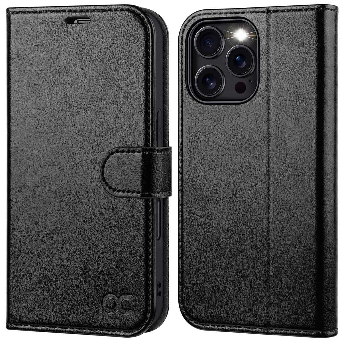 OCASE iPhone 16 Pro Hülle Handyhülle Premium PU Leder, Kartenfach Standfunktion, RFID Schutzhülle, Klapphülle Handytasche Lederhülle Kompatibel für iPhone 16 Pro 6,3 Zoll Schwarz