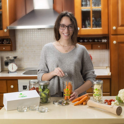 myFERMENTS Kimchi Behälter – 2L großes Fermentierglas für Kombucha, Kimchi, Kefir – Einmachgläser mit Schraubdeckel, weite Öffnung zum Einlegen, Fermentieren – Luftdichte Deckel – 2er Set