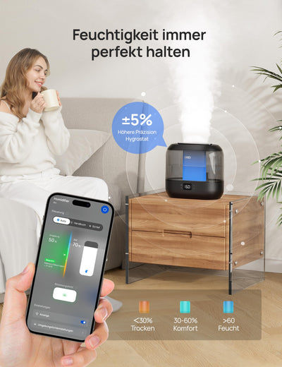 Dreo Smart Luftbefeuchter für Schlafzimmer, oben befüllbarer 4L Supergroßer Kühler Nebel Humidifier mit Öl Diffusor und Nachtlicht, 32 Stunden Laufzeit, leiser Ultraschall Luftbefeuchter Zuhause