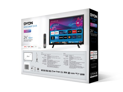 DYON Movie Smart 24 VX 60 cm (24 Zoll) Fernseher (HD Smart TV, HD Triple Tuner (DVB-C/-S2/-T2), App Store, Prime Video, Netflix, YouTube, DAZN, Disney+) [Mod. 2023]…