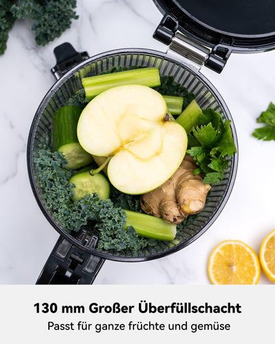 LINKChef Entsafter Slow Juicer, 130MM Öffnung und 1,8L Entsafter für Ganze Gemüse und Obst, Juicer Machine Testsieger mit Umkehrfunktion, Einfache Installation, Leicht zu Reinigen, 100% BPA Frei, 250W