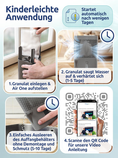 BonAura® AirOne Luftentfeuchter ohne Strom bis 23m² I 360° Belüftung I Raumentfeuchter mit Ausgießer & 680g Luftentfeuchter Granulat I Schimmel- und Geruchsschutz I Raum Entfeuchter Wohnung