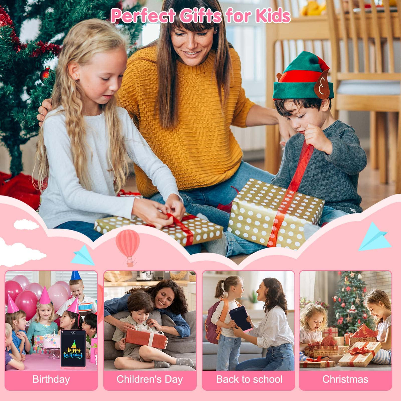 YOUANG 8,5 Zoll LCD Schreibtafel Spielzeug 2 3 4 5 6 Jahre, Löschbarem Handschrift Block, Wiederholtes Schreiben Und Zeichnen für Mädchen Jungen Geschenke (Rosa)