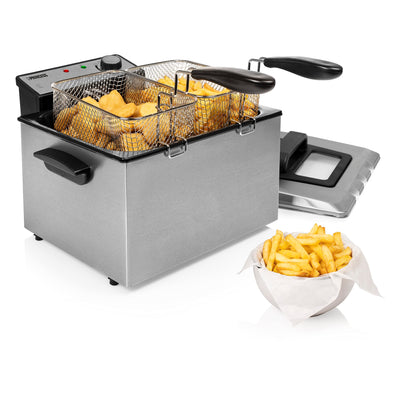 Princess Fritteuse – 3270 Watt, 5 Liter, Thermostat, 3 Frittierkörbe, Kaltzone, 6-7 Personen, 185000, Grau