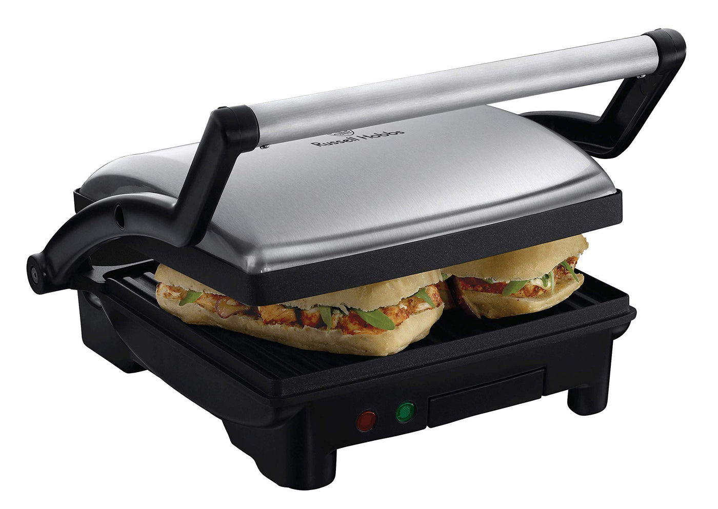 Russell Hobbs Kontaktgrill [3-in-1: Tischgrill - geöffnete Grillplatten | Panini & Sandwich Maker | Kontakt- Grill - gleichzeitig von beiden Seiten] Edelstahl, antihaftbeschichtete Platten, 17888-56