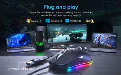 CYD C306 kabelgebundene RGB Gaming Mouse, USB 3.0-Maus mit seitlichen Tasten, Gaming Mouse mit ergonomischem Design, programmierbarer Gaming Maus, Snap-Change-Tracking & Shootout-Gaming Maus-DPI 7200