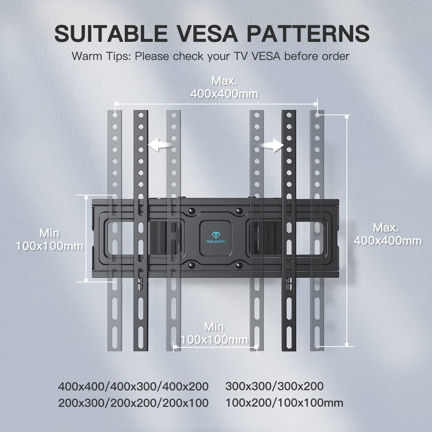 PERLESMITH TV Wandhalterung, Schwenkbare Neigbare TV Halterung für 26-65 Zoll Flach & Curved Fernseher oder Monitor bis zu 45kg, max.VESA 400x400mm