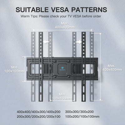 PERLESMITH TV Wandhalterung, Schwenkbare Neigbare TV Halterung für 26-65 Zoll Flach & Curved Fernseher oder Monitor bis zu 45kg, max.VESA 400x400mm