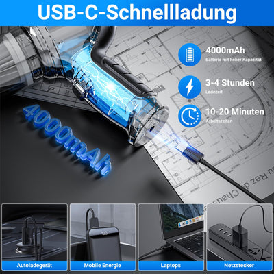 NVKHG Handstaubsauger Akku, 18000Pa Typ-C Aufladbar Tragbar Leicht Mini Staubsauger, 3 in 1 Autostaubsauger mit Bürstenloser Motor Mini Staubsauger für den Auto, Haus, Küche, Tierhaare