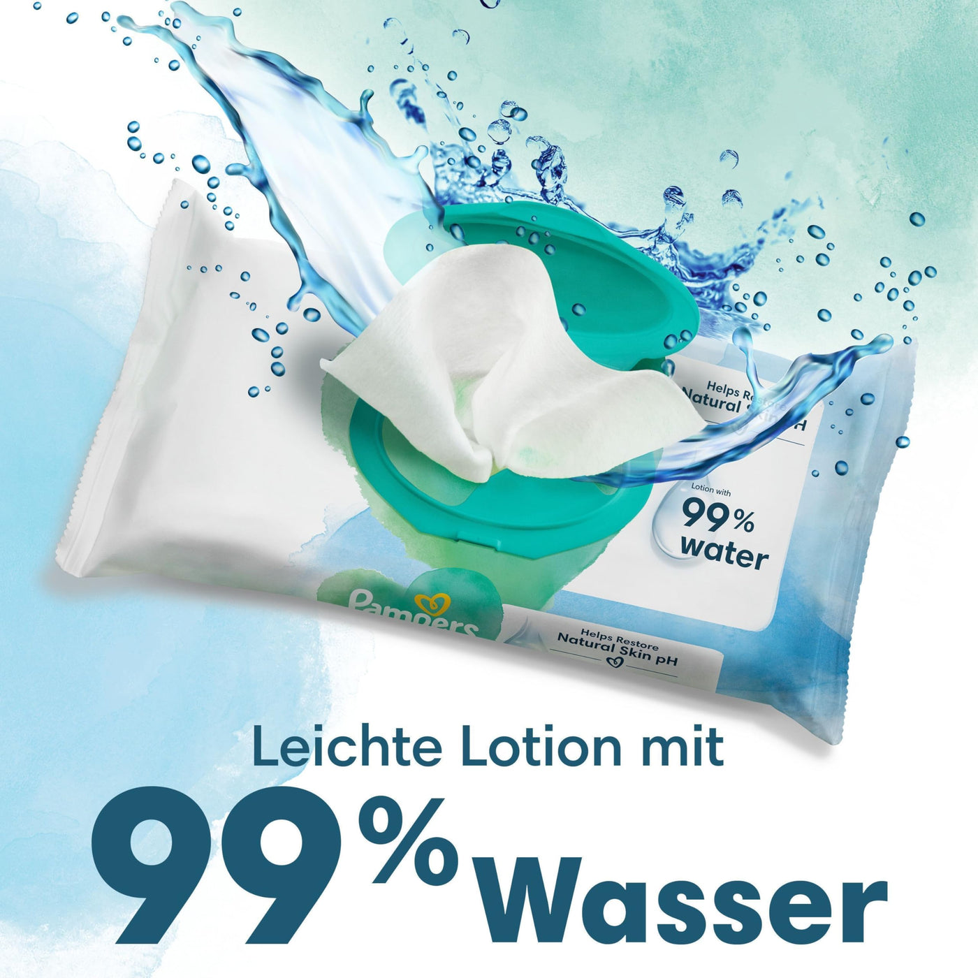 Pampers Harmonie Aqua Feuchttücher 6 Packungen mit jeweils 48 Feuchttüchern - 288 Feuchttücher, die helfen, den natürlichen pH-Wert der Haut wiederherzustellen, leichte Lotion mit 99% Wasser