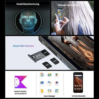 HOTWAV T7 Outdoor Smartphone, 6280mAh 8GB/128GB/1TB Erweiterbar 6.52" HD+ Display Outdoor Handy Ohne Vertrag Günstige, Android 13 21MP+8MP Kamera Dual SIM 4G LET Smartphone - Face ID/GPS/IP68/ IP69K