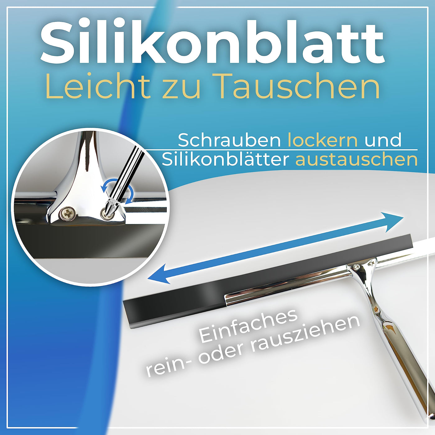 Guthand Duschabzieher - Breiter Glasabzieher Dusche [25cm] Fenster Abzieher - Scheibenabzieher mit Silikonlippe - Inkl. Ersatzlippe & 2X Klebe-Halterungen (Grau)