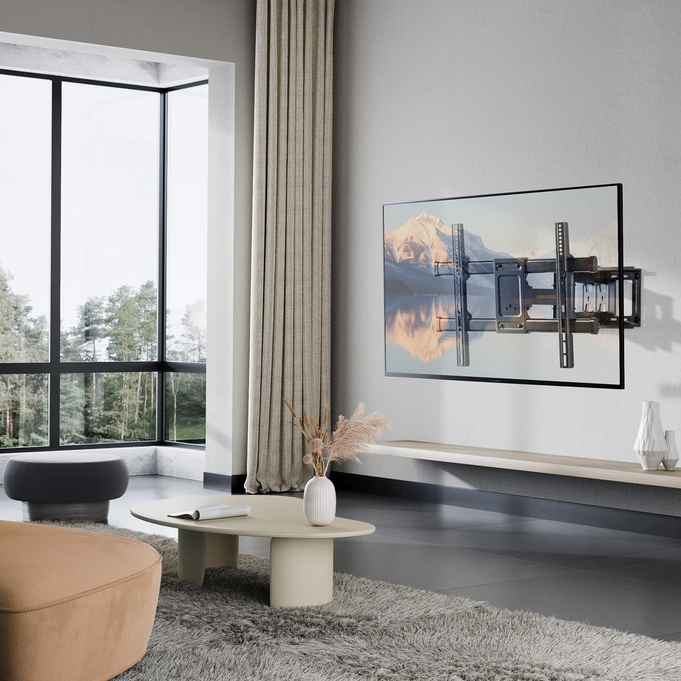 Perlegear TV Wandhalterung Schwenkbar Neigbar für 37-84 Zoll Flach & Curved Fernseher, TV Halterung max.VESA 600x400mm bis zu 60kg