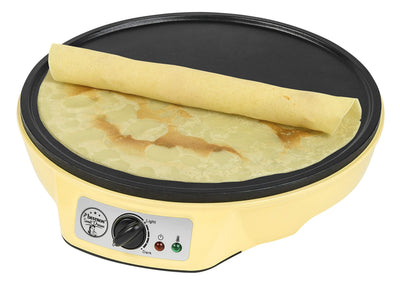 Bestron Crêpes Maker im Retro Design, für Crepes mit Ø 30 cm, inkl. Teigverteiler & Crêpes-Wender, mit Antihaftbeschichtung, 1000 Watt, Farbe: Gelb