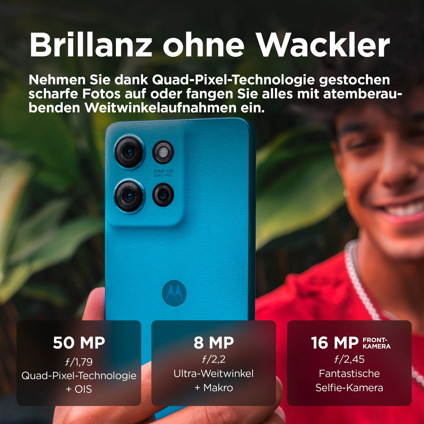 Motorola Moto g75 5G Smartphone (6,78"-FHD+-Display, 50-MP-Kamera, 8/256 GB, 5000 mAh, Android 14) Aqua Blue (Veganes Kunstleder), inkl. Schutzcover [Exklusiv bei Amazon]