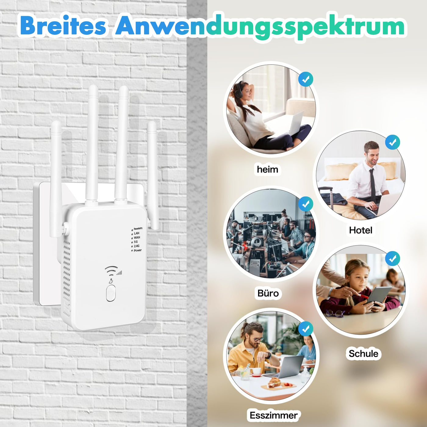 WLAN Repeater WLAN Verstärker 1200 Mbit/s,WiFi Repeater DualBand WiFi Booster Internet Verstärker mit Externen 4 Antenne Internet Booster Mit LAN/WAN Port,Kompatibel Allen WLAN Geräten(Weiß)