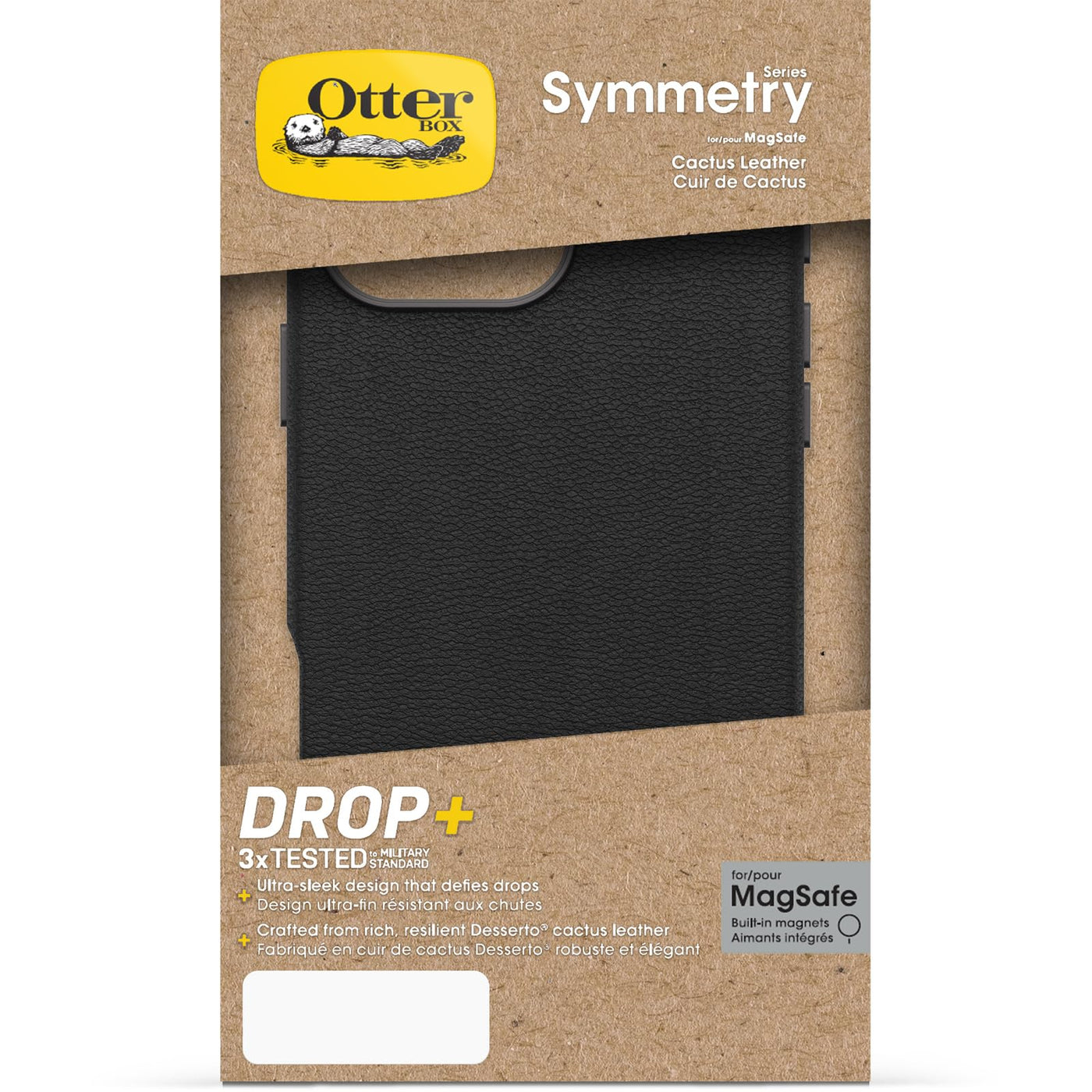 OtterBox Symmetry Series Cactus Leather MagSafe Hülle für iPhone 16 Pro Max, stoßfest, sturzsicher, dünne Schutzhülle, 3X getestet nach Militärstandard, Schwarz