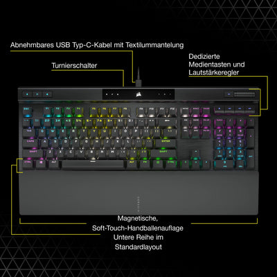 Corsair K70 PRO RGB Optisch-Mechanische Kabelgebundene Gaming-Tastatur - OPX Linear-Schalter - PBT Double-Shot-Tastenkappen - iCUE-kompatibel - QWERTZ DE - PC, Xbox - Schwarz